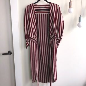 Zara Striped Tie Long Sleeve Duster